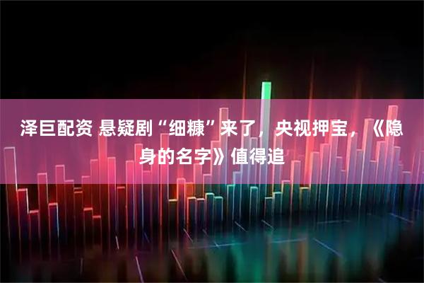 泽巨配资 悬疑剧“细糠”来了，央视押宝，《隐身的名字》值得追